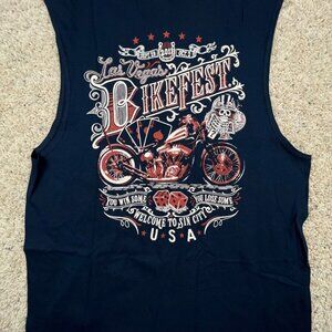 2011 Las Vegas Bike Fest Mens Sleeveless T Shirt Large Blue Skull Tank Top NWOT